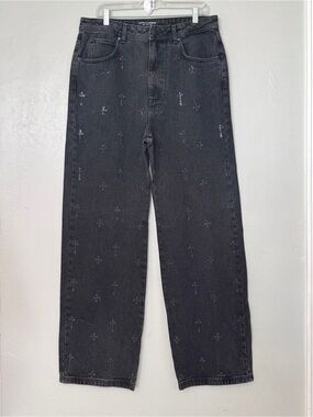 Supply & Demand Black Break embellished gothic cross motif Straight-Leg Jeans